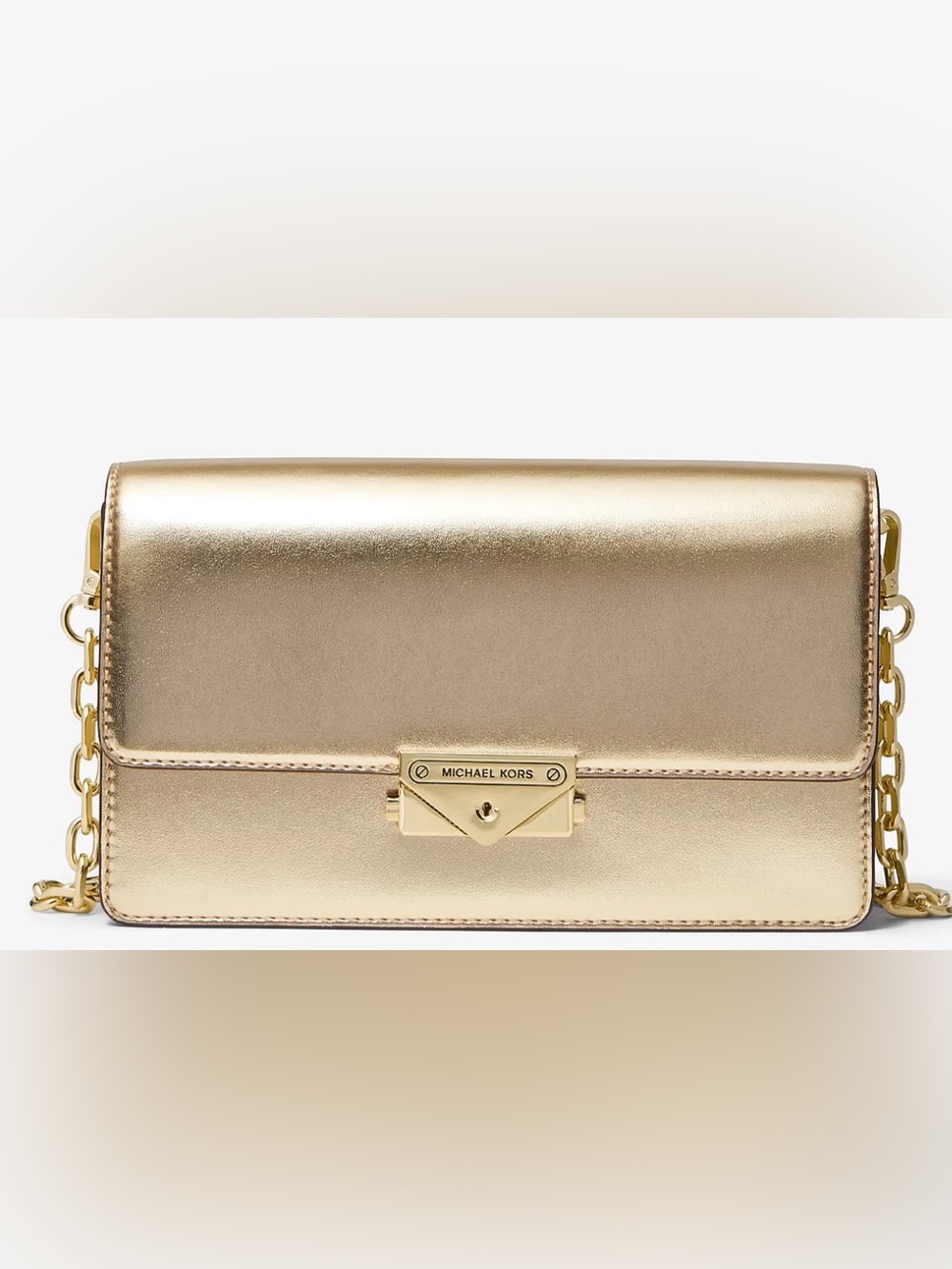 Michael Kors Gold Metallic Leather Chain Crossbody